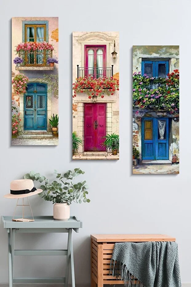 Çiçekli Pencere 3 Parçalı Mdf Tablo